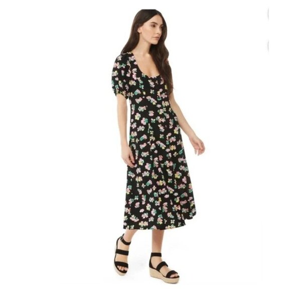 NWT Scoop Black Floral Button Front Midi Dress Size M - Picture 3 of 16